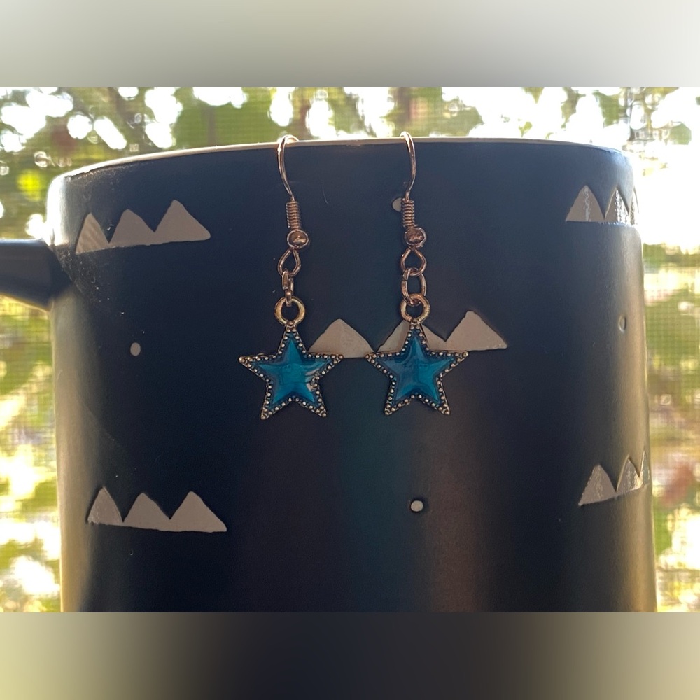 Blue Star Dangle Earrings